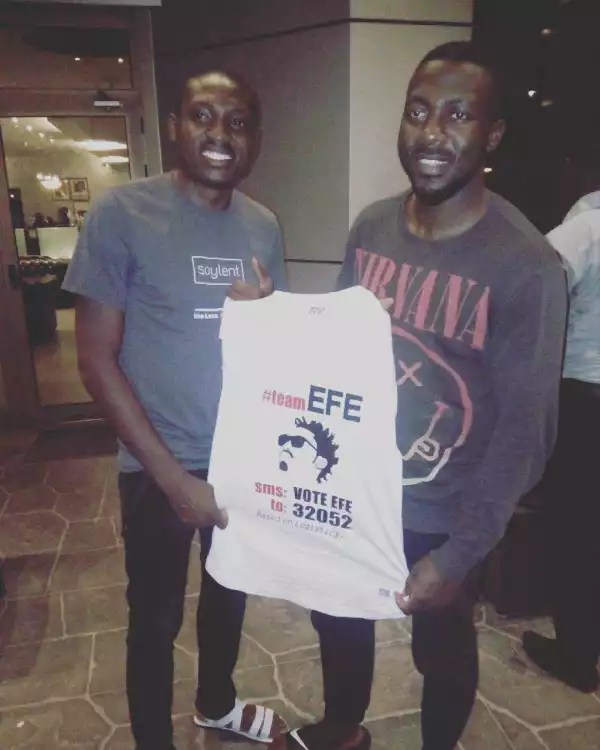 BBNaija: Ex-Housemate, Bally Supports Efe With A Customized T-shirt (Photos)
